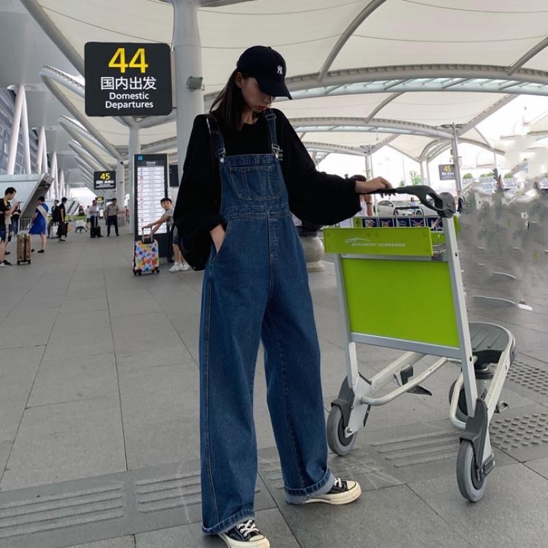 Plus Size High Waist Wide Leg Denim Suspender Pants