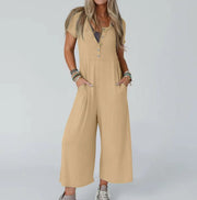 Women's Casual Slim-Fit Short-Sleeve Jumpsuit with Pockets