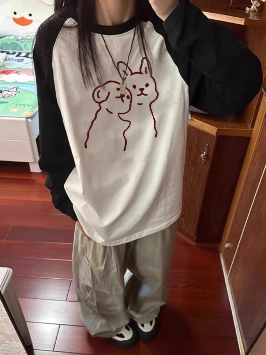 Korean Style Contrast Color Loose Casual Women's Sweater