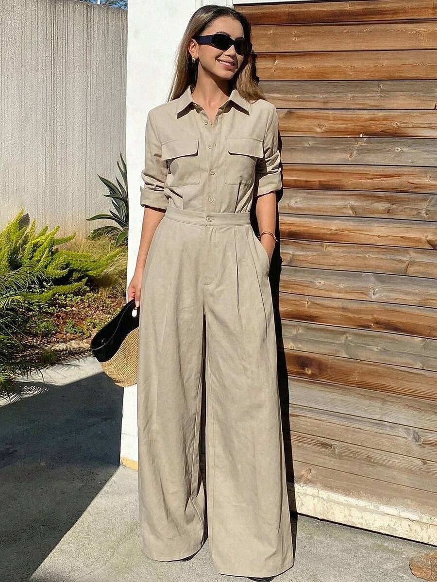 Autumn New Style Workwear-inspired Lapel Jumpsuit For Women