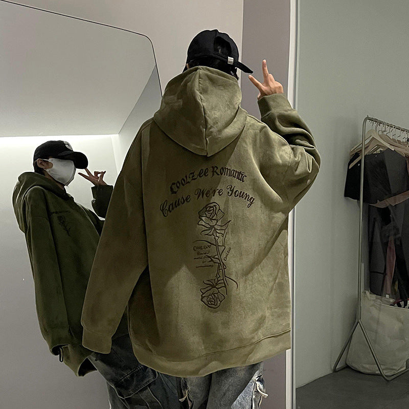 Women's Suede Hooded Pullover Cozy Casual Sweatshirt