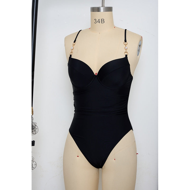 Women's Solid Pleated One-Piece Swimsuit