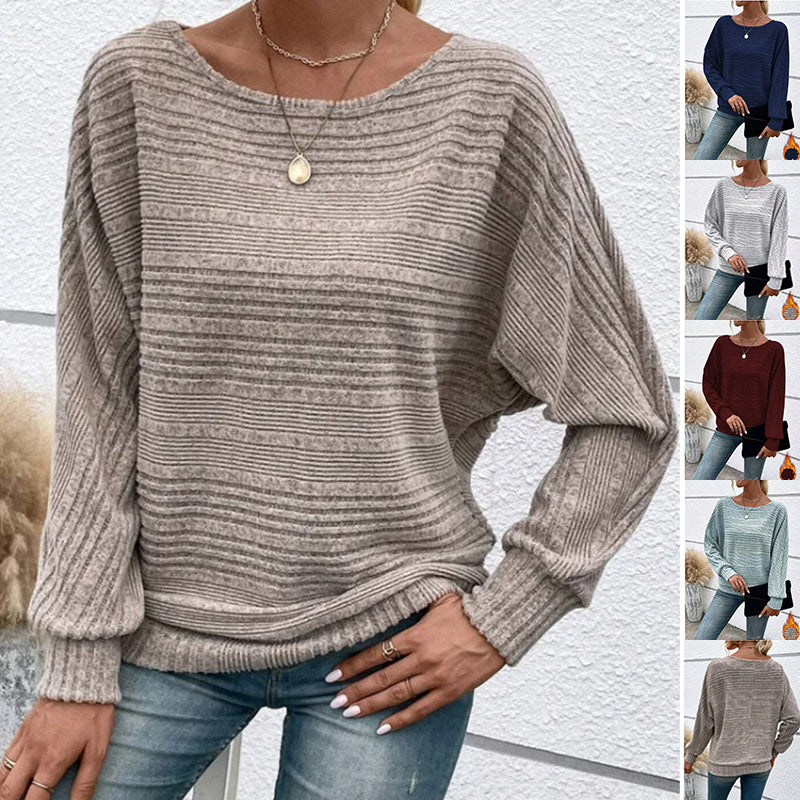 Casual Striped Batwing Sleeve Pullover Top for Women