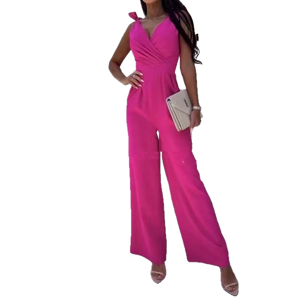Chic V-Neck Sleeveless Wide-Leg Long Jumpsuit