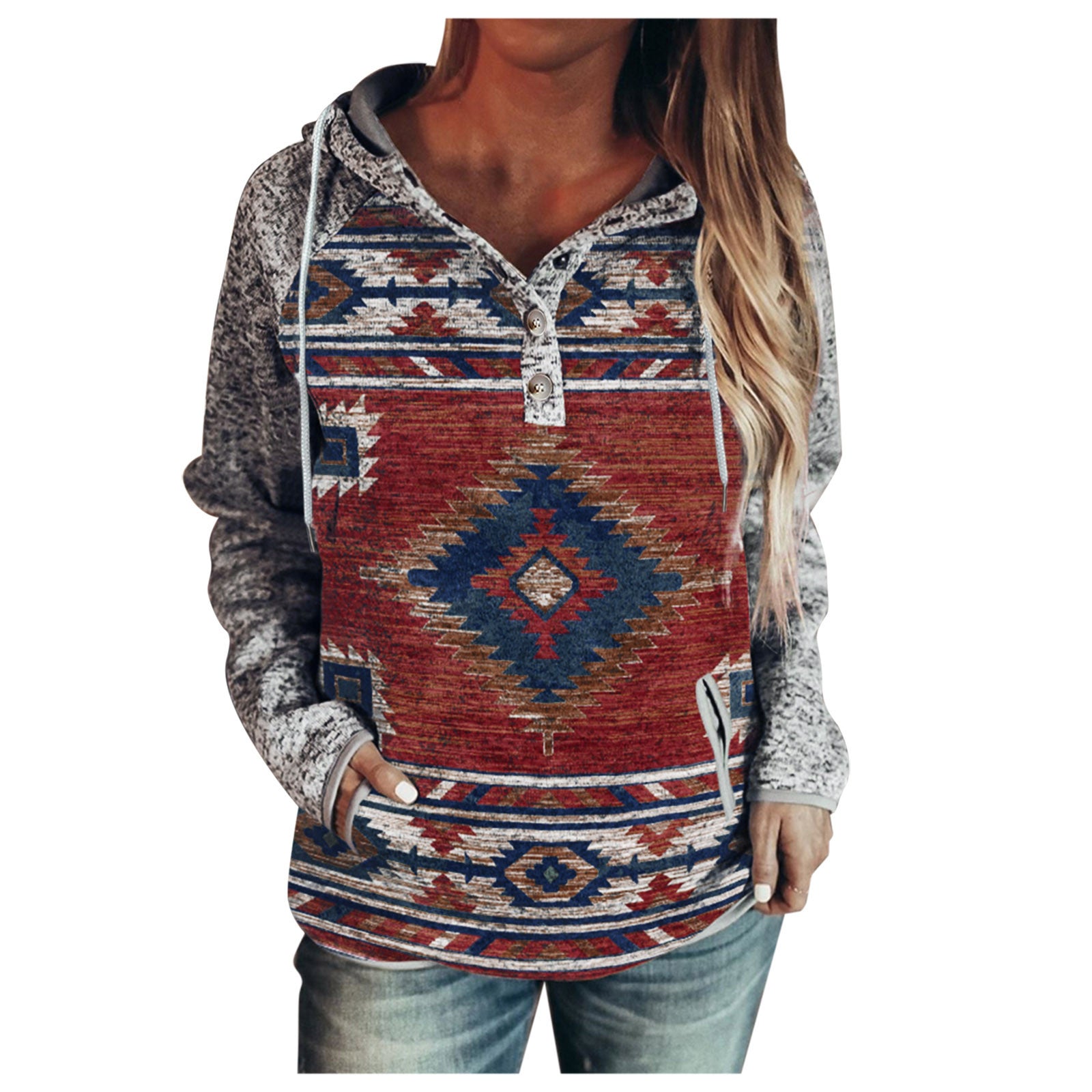 Cozy V-Neck Printed Hoodie Casual Autumn Winter Sweater