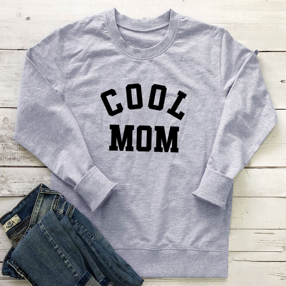 Cool Mom Letter Print Long Sleeve Pullover Sweatshirt