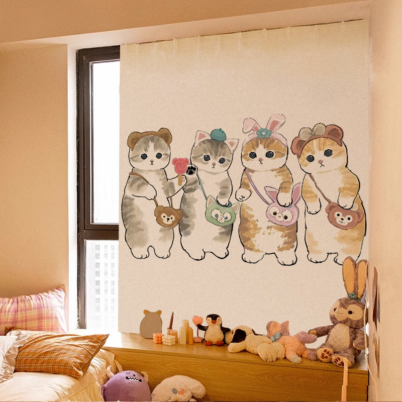 Velcro Curtain Cute Cat Punch-free Installation Shade Cloth Self-adhesive Short