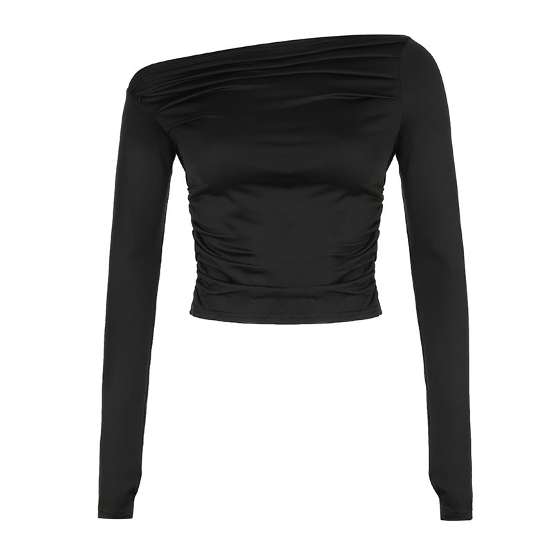 Chic Cold-Shoulder Pleated Slim Fit Top