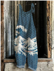 Women's Retro Printed Strap Jumpsuit Linen Pants