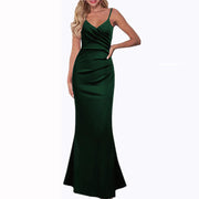 Elegant Solid Color Slim-Fit Suspender Long Swing Dress