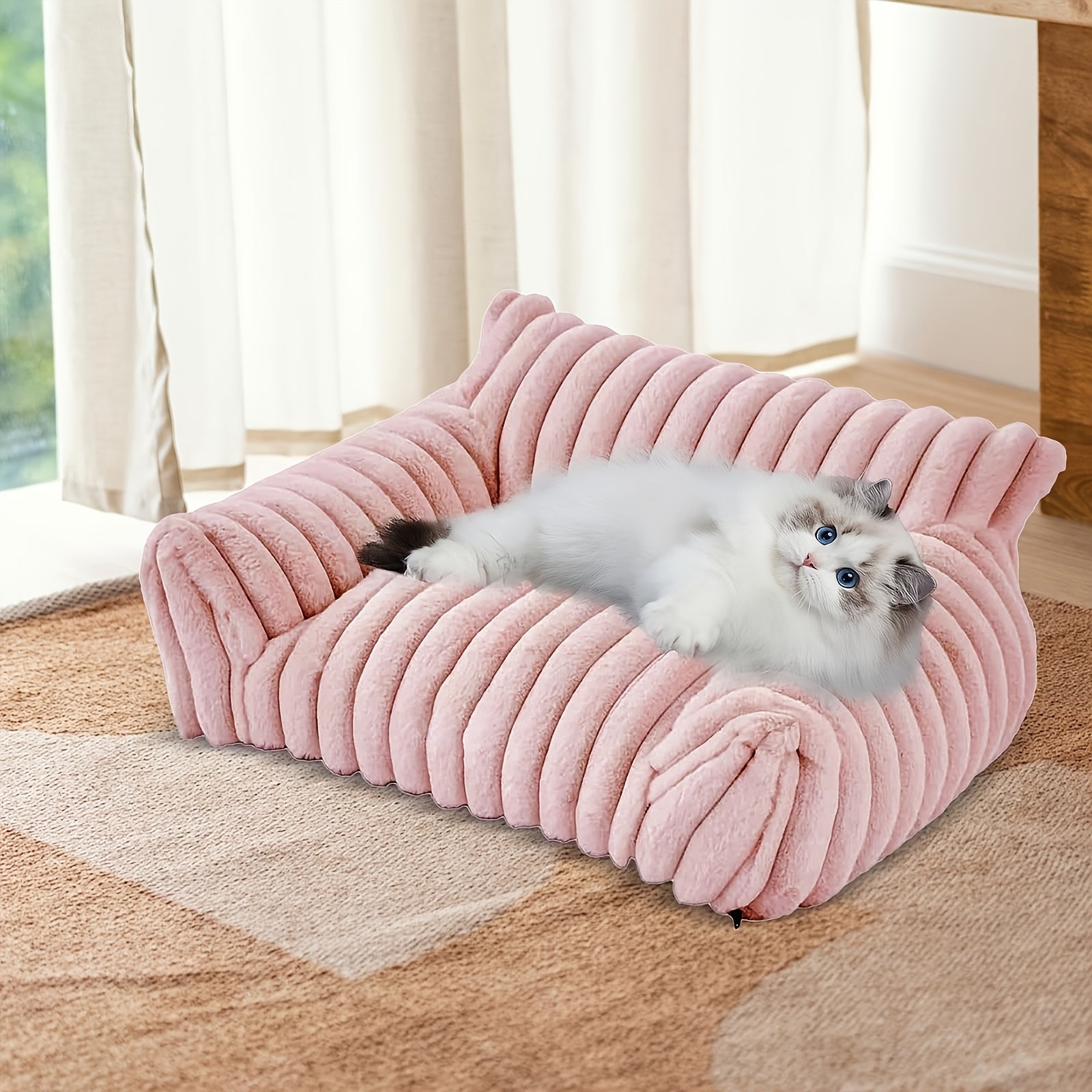 Extra Large Extra Wide Plush Cat Sofa Bed With Removable Machine-Washable Cover - Extra Tall Raised Edges, Extra Thick Cushioning - Extra Large Pet Furniture For Indoor Cats - Luxury Bed For Multi-...