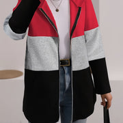 Elegant Multicolor Patchwork Hooded Zip-Up Sweatshirt Jacket (Plus Size)