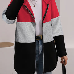 Plus size patchwork hooded sweatshirt jacket