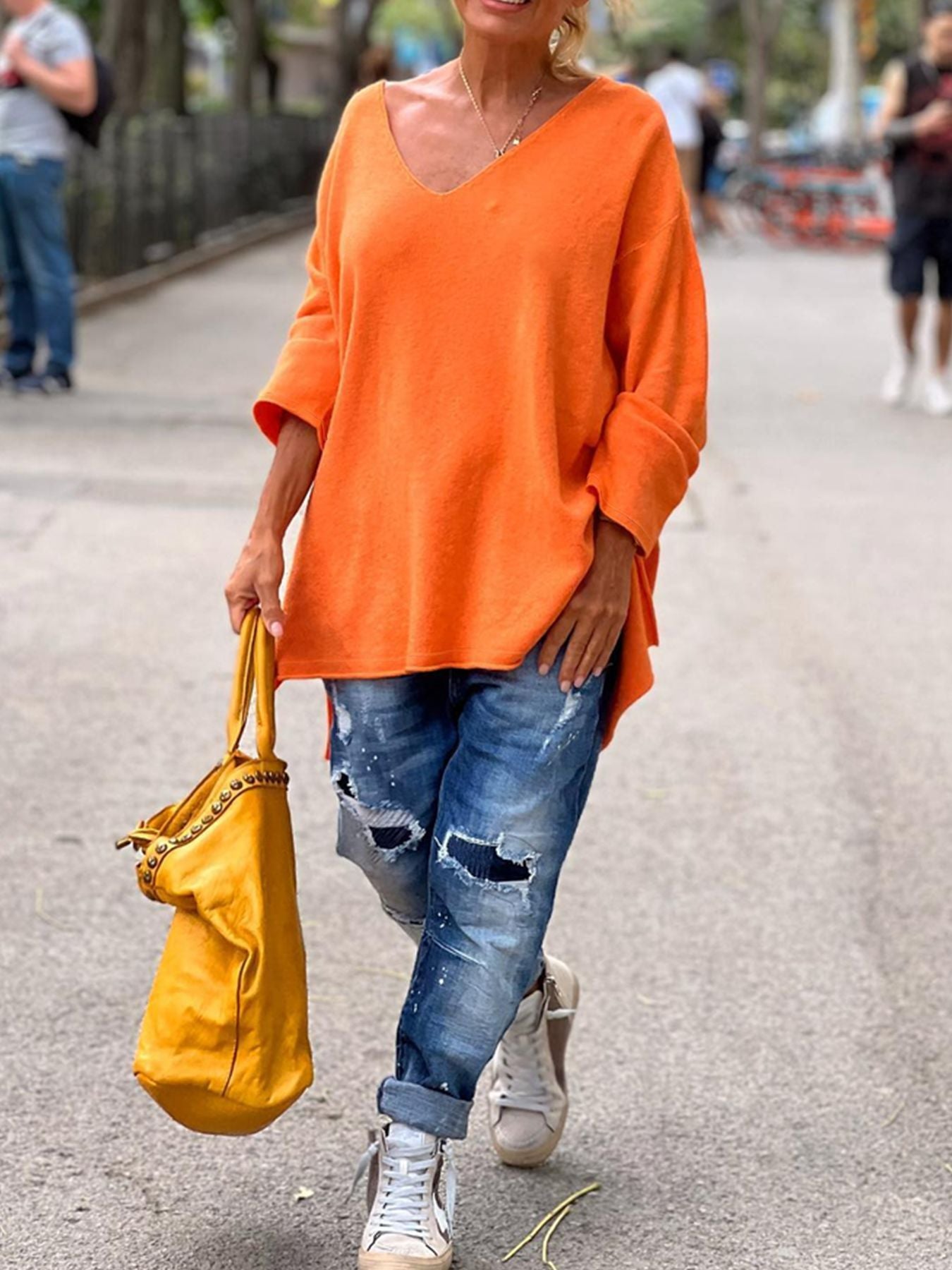 V-Neck Long Sleeve Loose Casual Top for Women