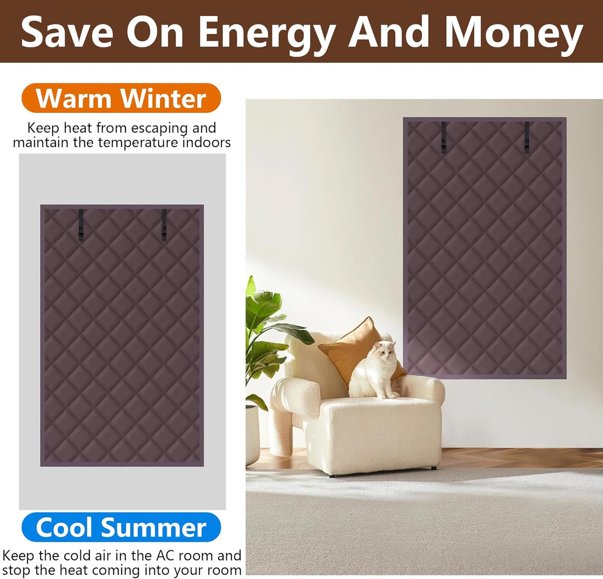 Thick Oxford Cloth Diamond Grid Magnetic Thermal Insulated Door Curtain, Wind Cold Barrier Foldable Roll Up Door Drape with Storage Buckle, Punch-resistant Energy Saving Insulation Door Screen for Hou