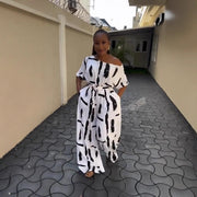 Off-shoulder Printed Short-sleeve Jumpsuit Womens Plus-size Top