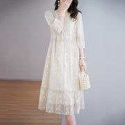 Heavy-embroidered Silk Dress French Style