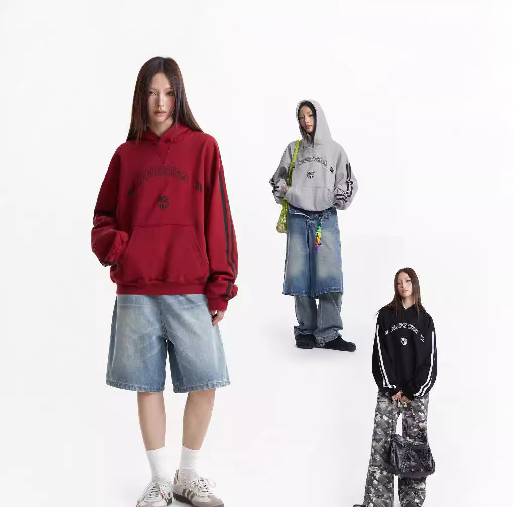Retro Letter Heavy Terry Hoodie - Cozy Loose Sports Sweatshirt