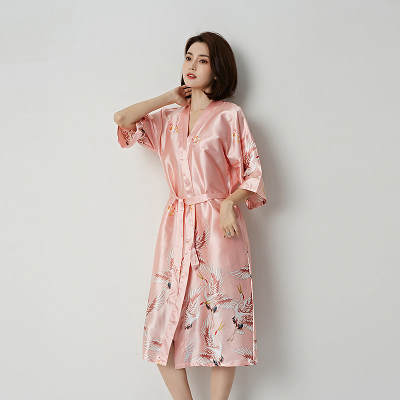 Plus-Size Ice Silk 3/4 Sleeve Nightgown
