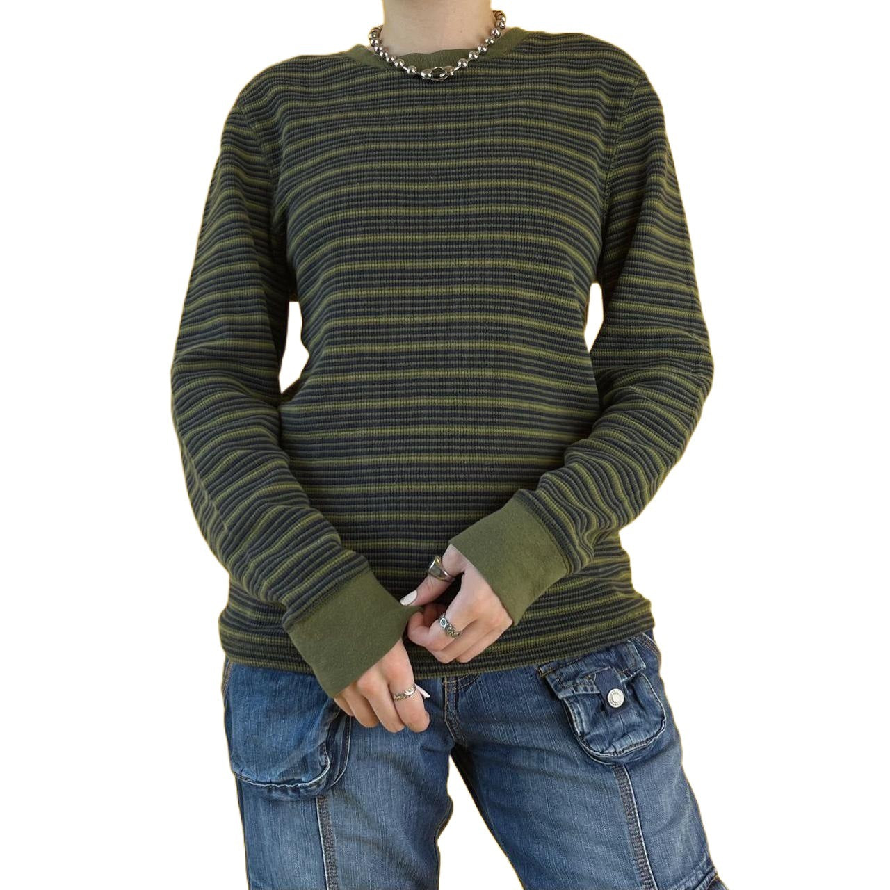 Colorful Stripe Splice Long Sleeve T-Shirt Round Neck Color Contrast Top
