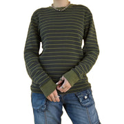 Colorful Stripe Splice Long Sleeve T-Shirt Round Neck Color Contrast Top