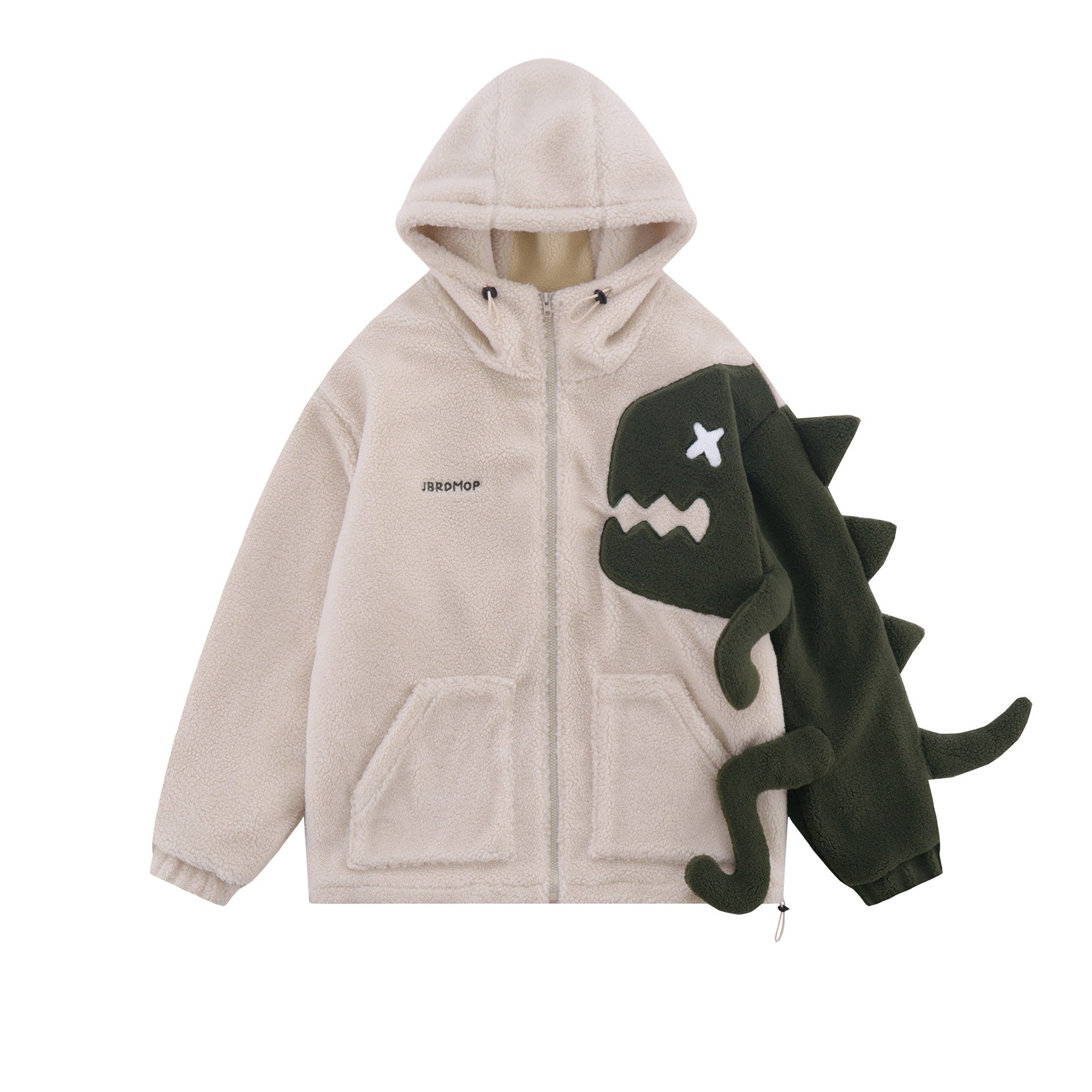 Design Sense Dinosaur Spliced Lamb Wool Coat Female