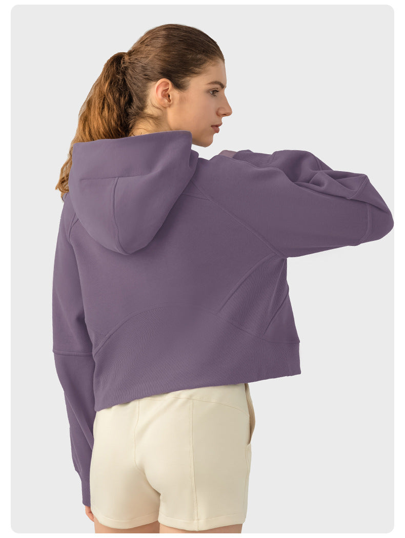 Autumn And Winter Hoodie Half Zipper Sweater Women's Short Casual Loose All-Match Sports Top
