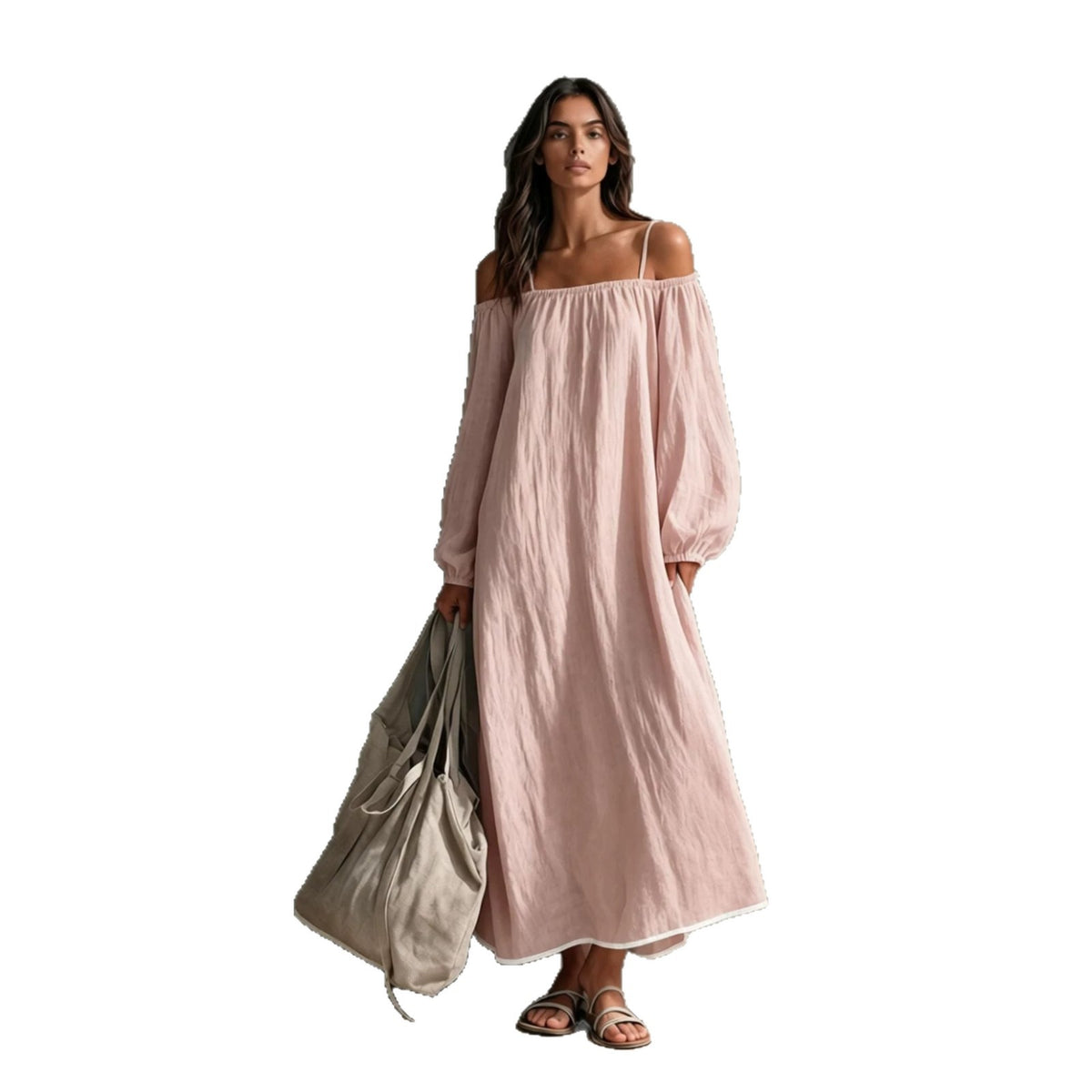 Women's Solid Color Lantern Sleeve Long Dress