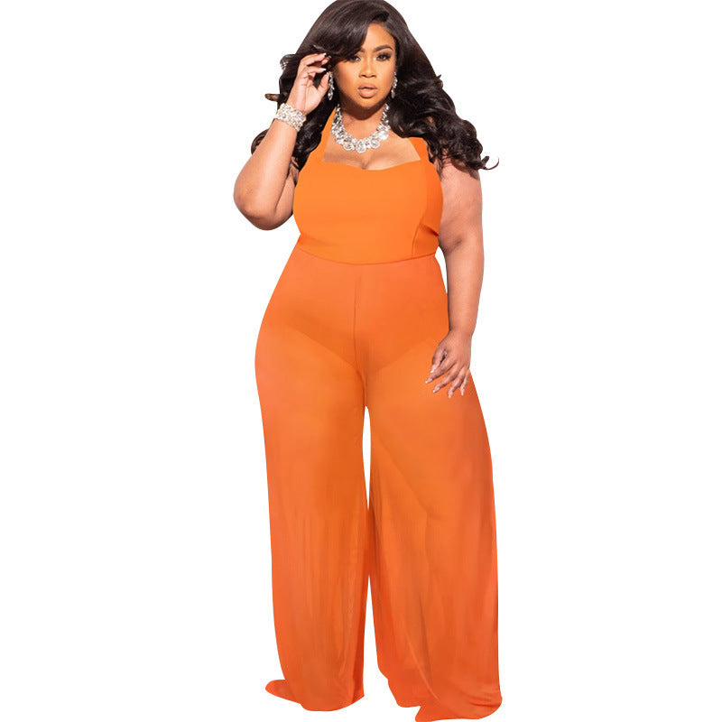 Women's Plus-Size Sheer Wide-Leg Jumpsuit