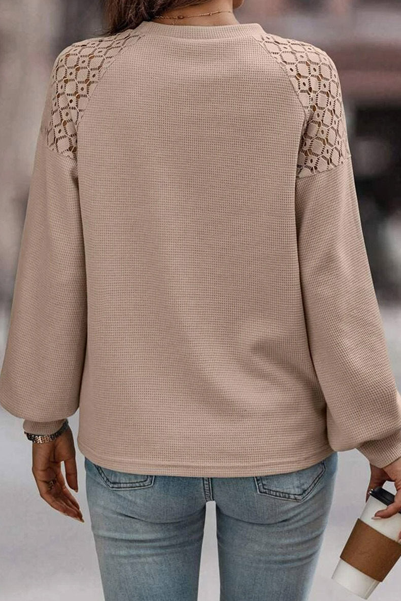 Chic Lace-Spliced Solid Color Long Sleeve Pullover