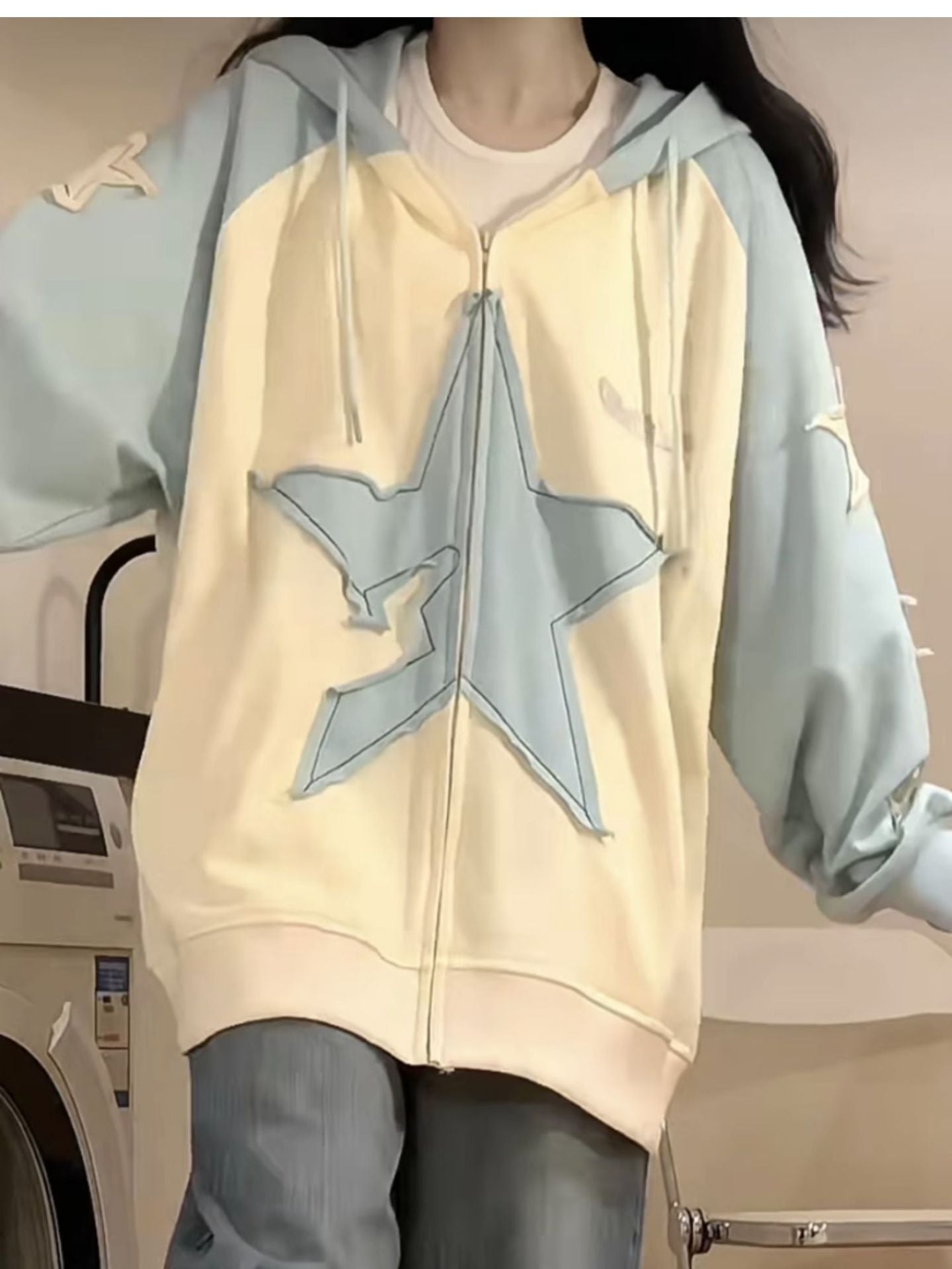 Women's Korean Loose Patchwork Hoodie Jacket
