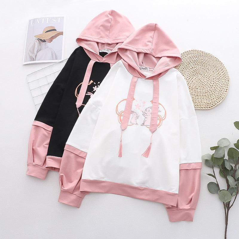 Cute Bunny Hooded Student Sweatshirt