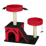 26 Gothic Cat Tree Tower With Spacious Cat Condo, 2 Padded Perches, Scratching Posts & Ladder, Spider Toy - Multi-level Cat Furniture For Large Cats, Red & Black, Sturdy Base With Non-slip Pads,