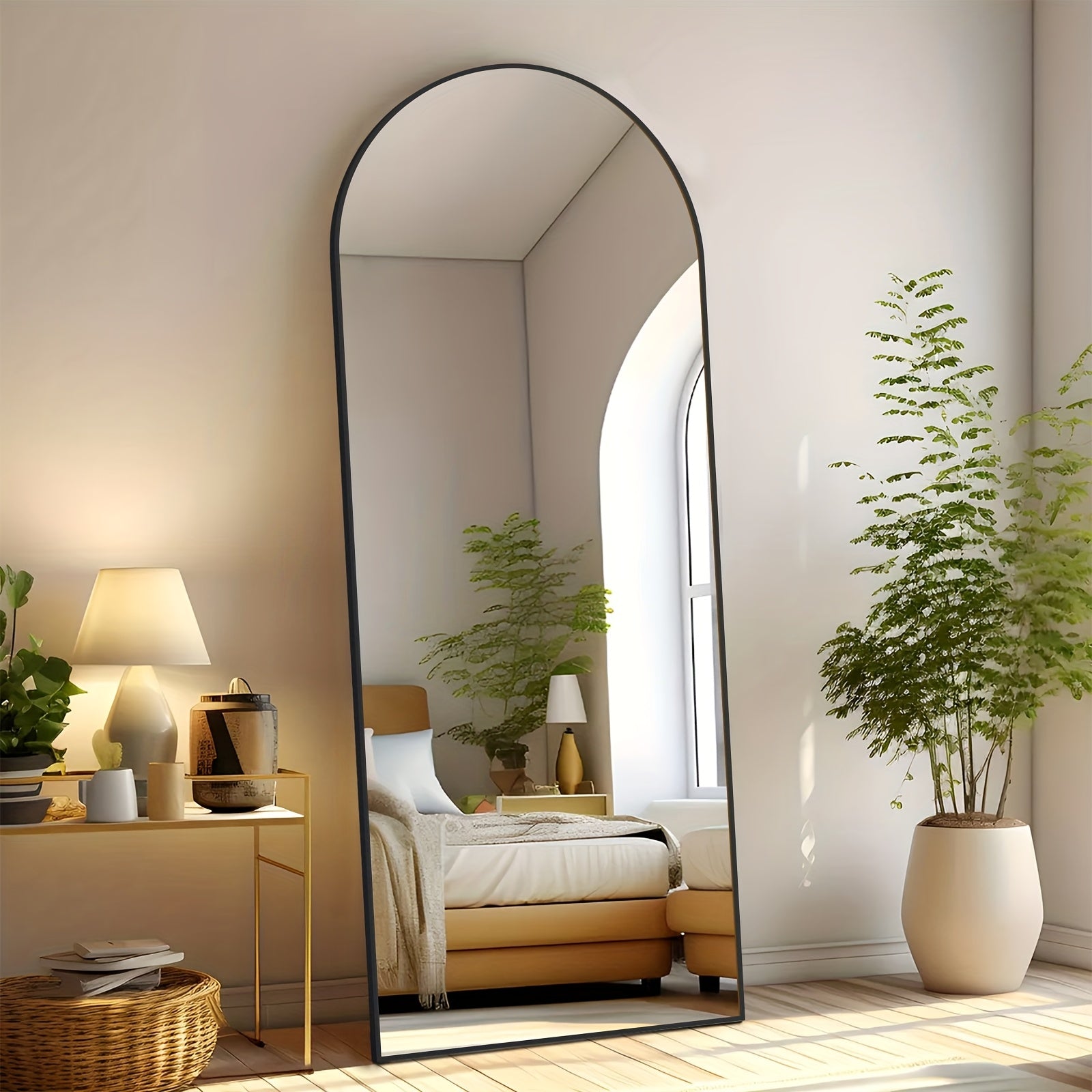Full-length floor mirror with aluminum frame for bedroom or living room
