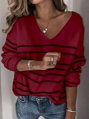 Knitted Striped V-neck Sweater for Women