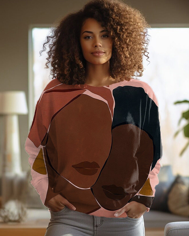 Chic Printed Long-Sleeve Round-Neck Women's Sweater