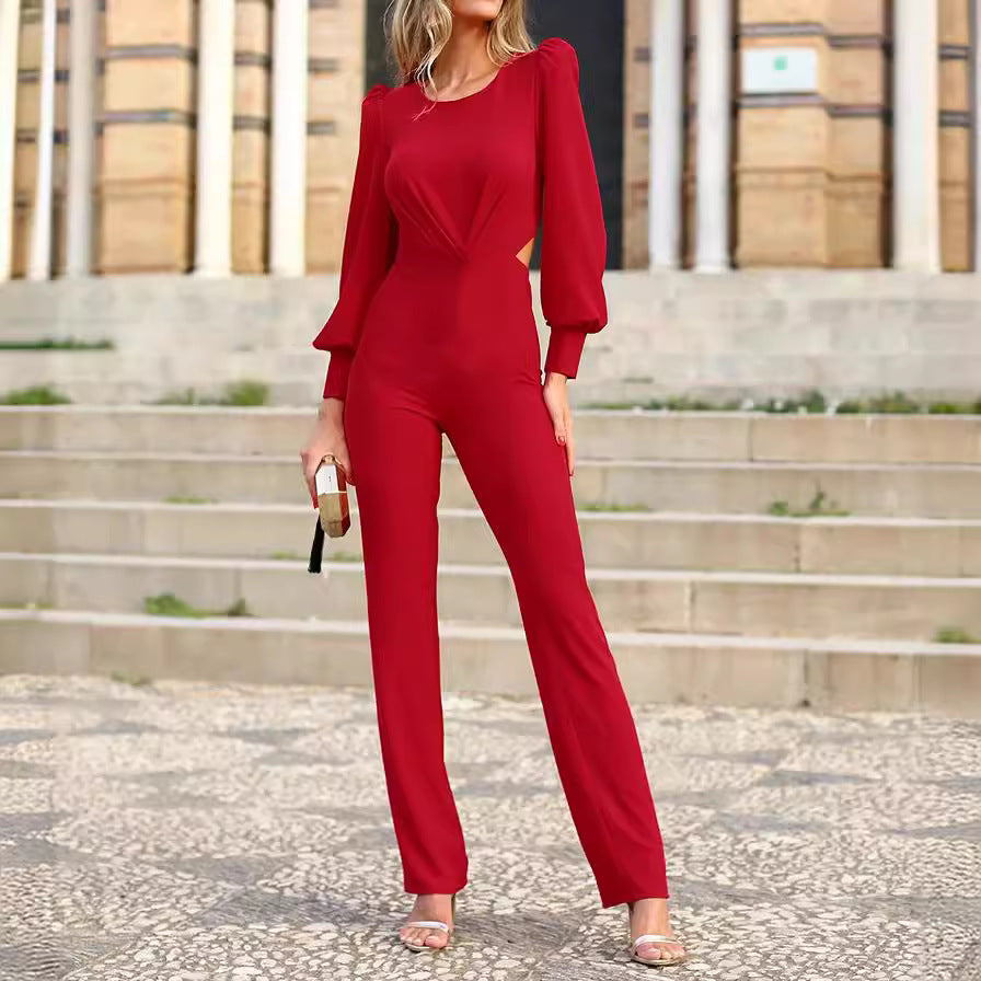 Women's Backless Slim Fit Long Sleeve Jumpsuit