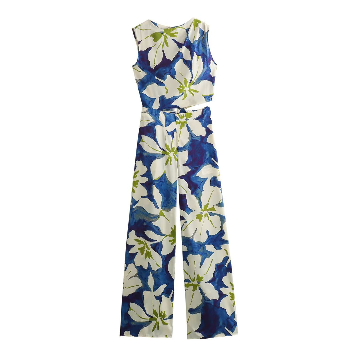 European And American Style Fashion Flower Printing Casual Jumpsuit
