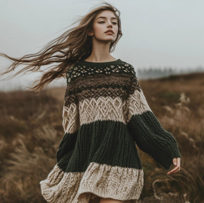 Autumn and Winter European and American Retro Braided Long-sleeved Sweater Dress