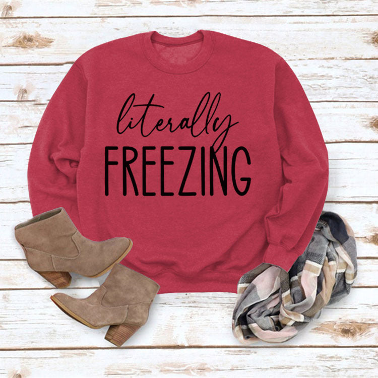 Women's Printed Loose Round Neck Long Sleeve Pullover Sweatshirt