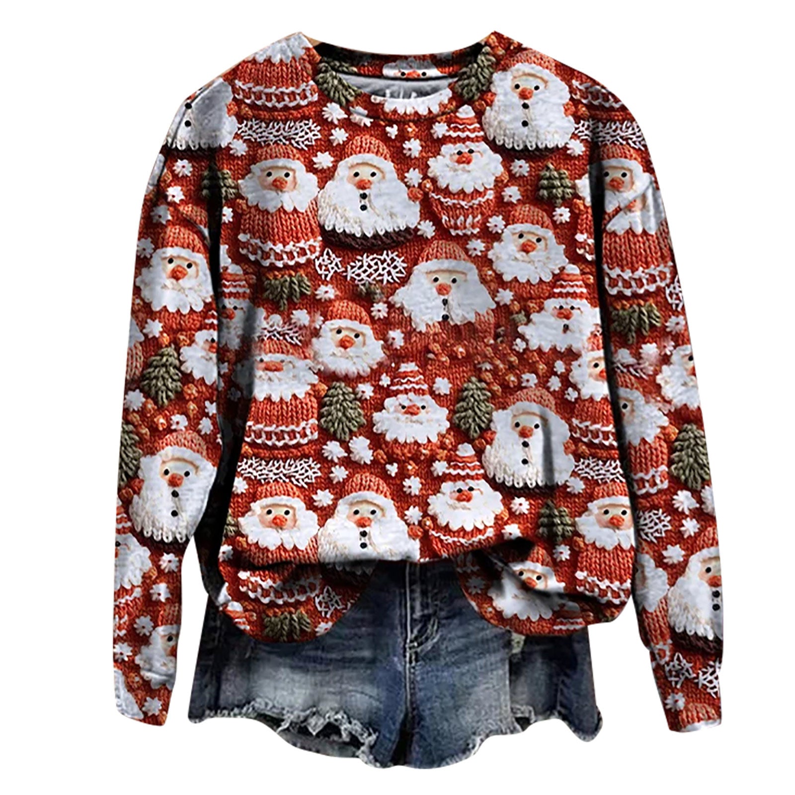 Festive 3D Christmas Print Long Sleeve Pullover Sweatshirt