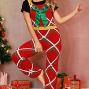 Festive Bowknot Christmas Jumpsuit for Holiday Parties