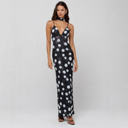 Backless Slim Fit Printed Halter Dress