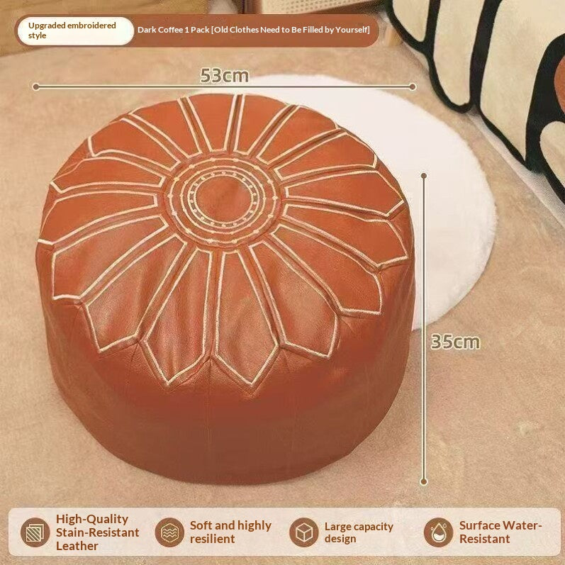 Large-capacity Old-clothing-filled Leather Stool