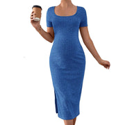 Elegant Knitted Short-sleeve Maternity Dress