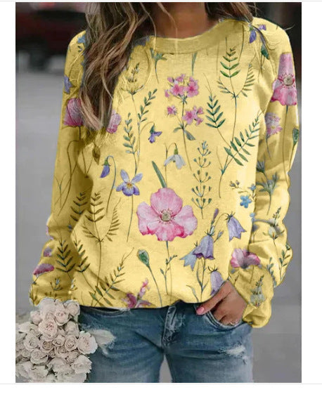 Floral 3D Round Neck Pullover Sweater