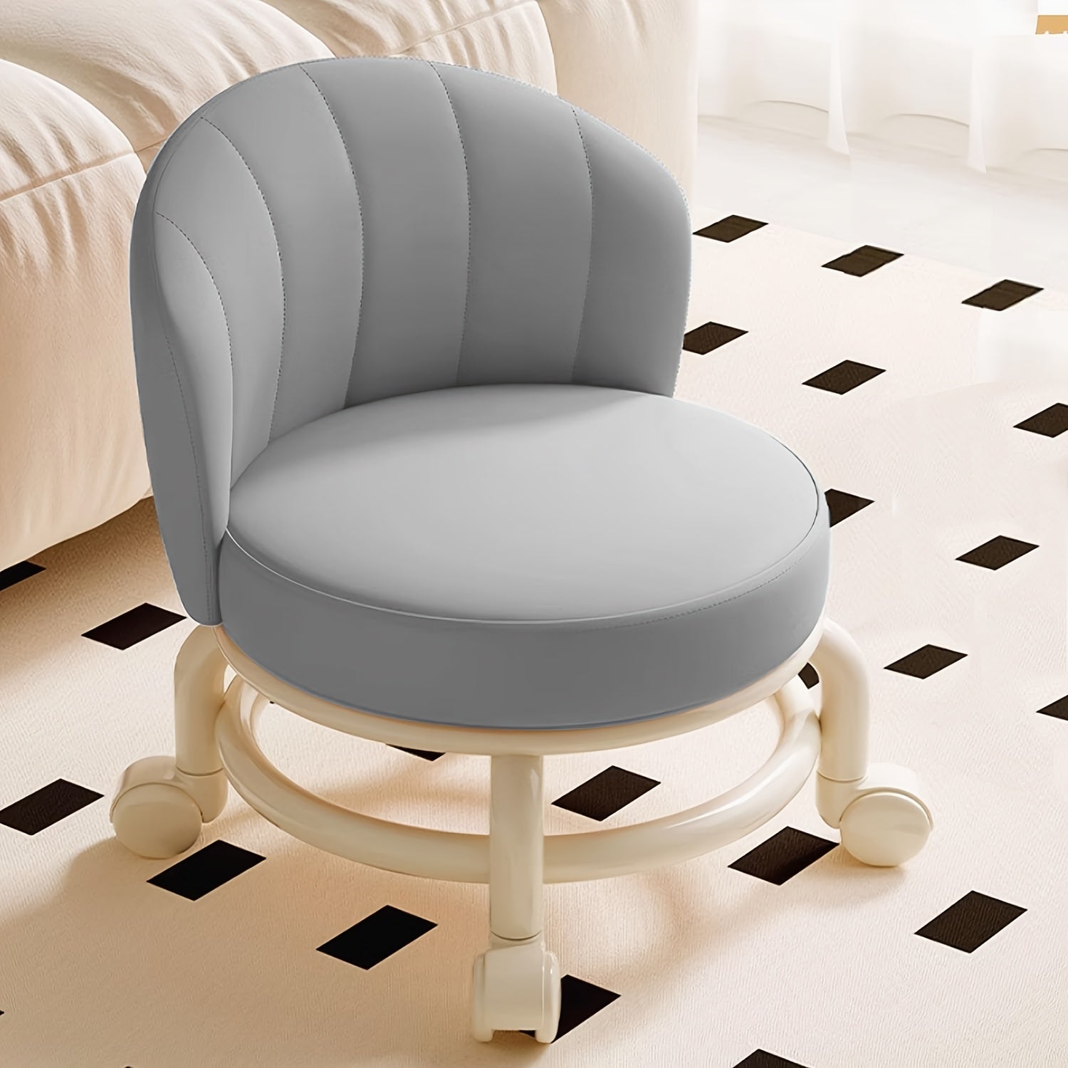 Ergonomic Rolling Shoe Change Stool with 360° Swivel Casters, Low Seating Height, Durable Frame
