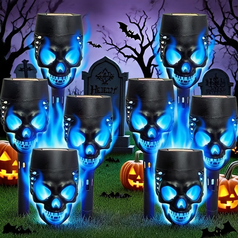 8pcs Halloween Outdoor Solar Lights, Dancing Flashing Flame Torch Lights, Suitable for Trails, Lawns, Gardens, Courtyards, Landscape Decorative Lights