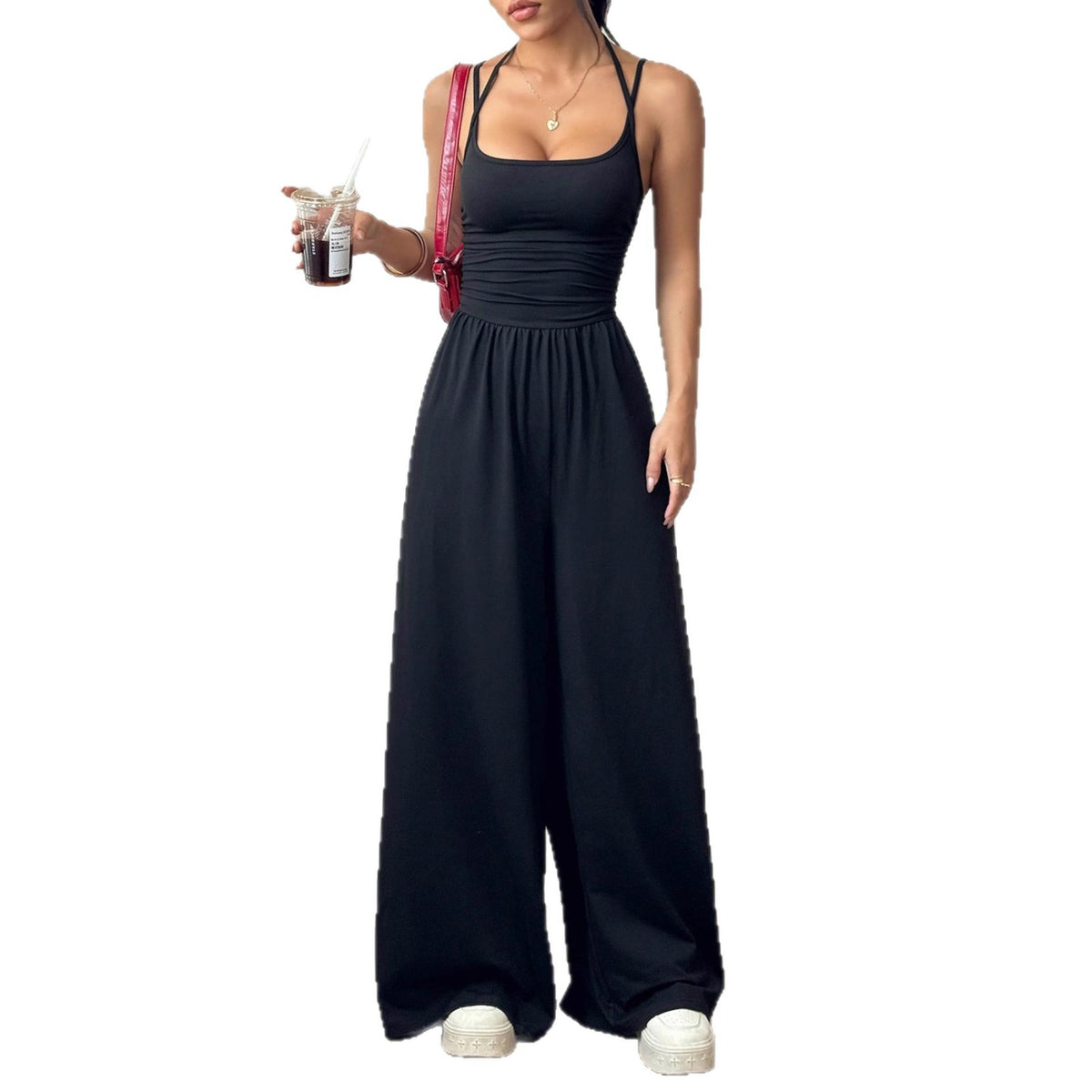 Elegant Black Wide-Leg Camisole Jumpsuit for Women
