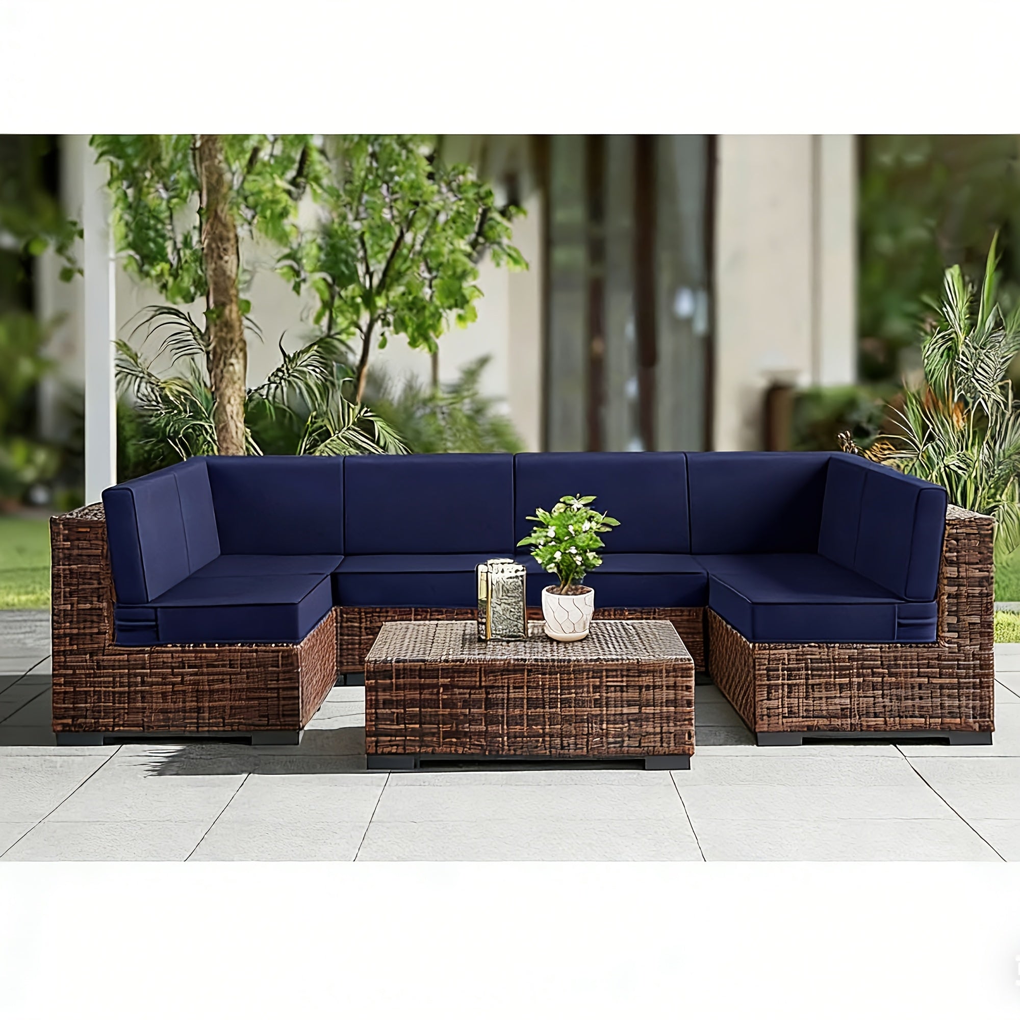 Set of 14 Outdoor Cushions Designed for Patio Seating (Accommodates 6 People), Measuring 25.6 Inches by 25.6 Inches, Waterproof Replacement Cushions Made from High-Density Foam, Resistant to UV Rays, Suitable for Wicker And Rattan Sectional Sofas